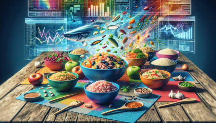 A selection of vibrant rice bowls featuring tuna, beans, vegetables, and sizzling Asian-style fried rice with eggs and proteins.